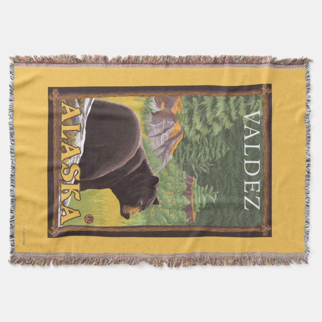 Black Bear in Forest - Valdez, Alaska Throw Blanket (Front)