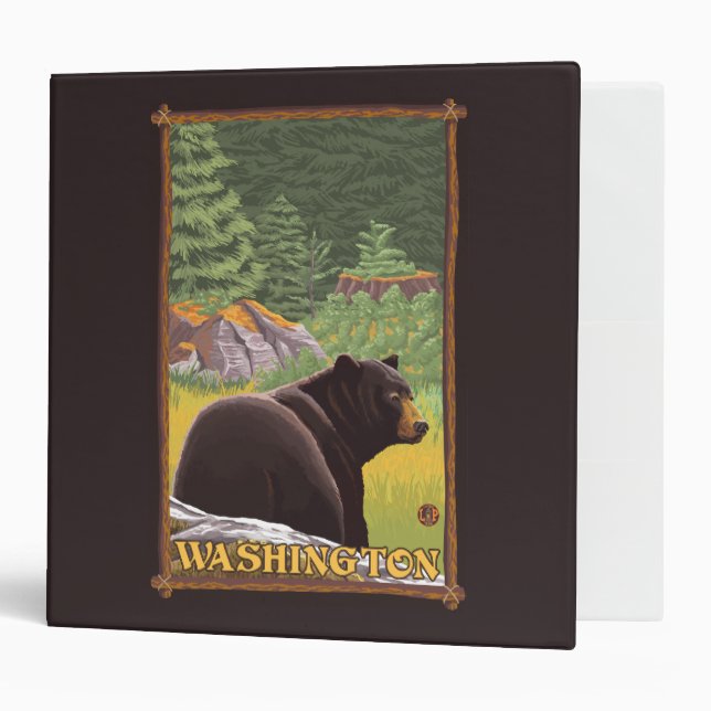 Black Bear in Forest - Washington Binder (Front/Inside)