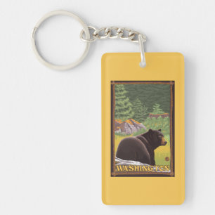 Black Bear in Forest - Washington Keychain