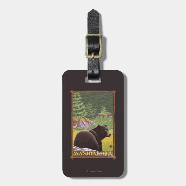 Black Bear in Forest - Washington Luggage Tag (Front Vertical)