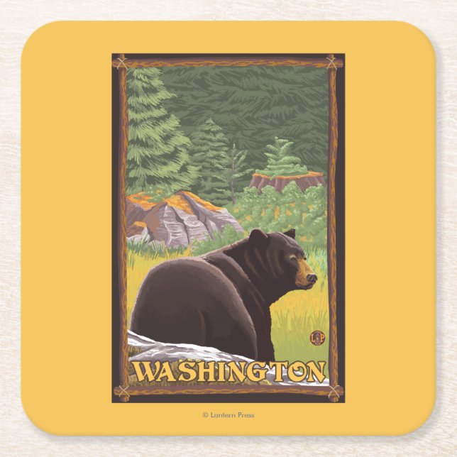 Black Bear in Forest - Washington Square Paper Coaster (Front)