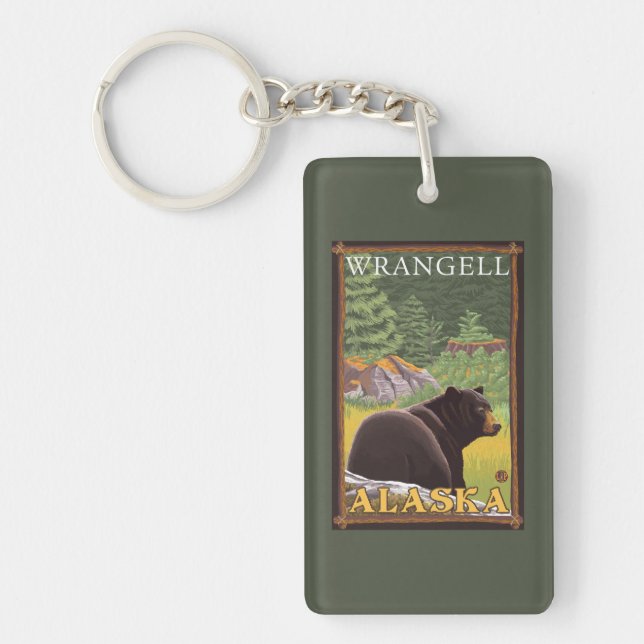 Black Bear in Forest - Wrangell, Alaska Keychain (Front)