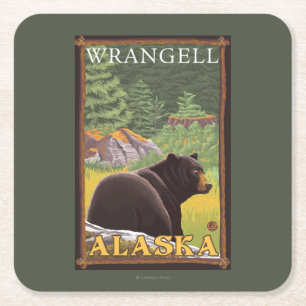 Black Bear in Forest - Wrangell, Alaska Square Paper Coaster
