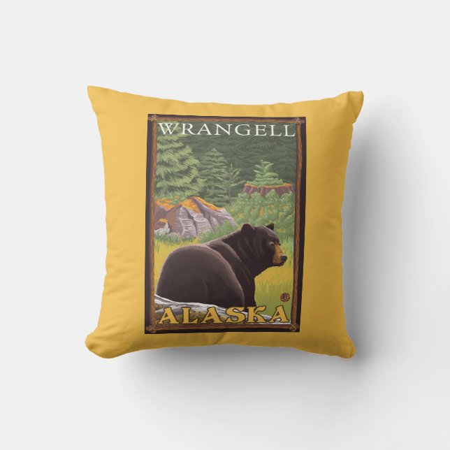 Black Bear in Forest - Wrangell, Alaska Throw Pillow (Front)
