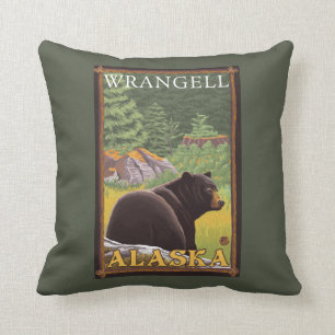 Black Bear in Forest - Wrangell, Alaska Throw Pillow