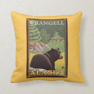 Black Bear in Forest - Wrangell, Alaska Throw Pillow