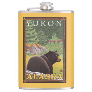 Black Bear in Forest - Yukon, Alaska Hip Flask
