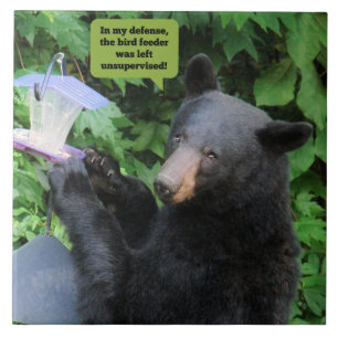 Black Bear - "In my defence..." Ceramic tile