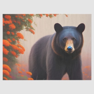 Black Bear in Orange flowers   Tissue Paper