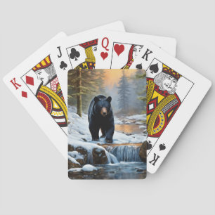 Black Bear in Winter Stream Playing Cards