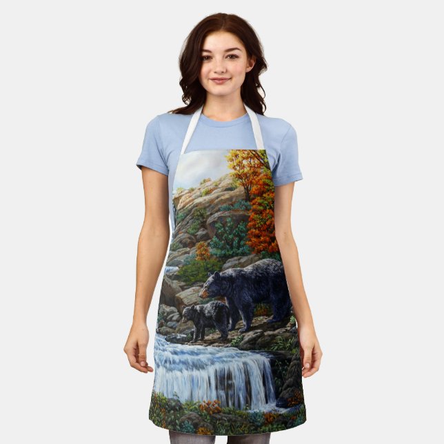 Black Bear Mother & Cub Waterfall Apron (Worn)