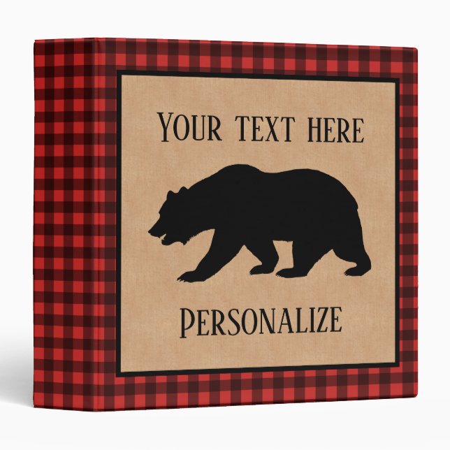 Black Bear On A Red And Black Plaid Personalized Binder (Front/Spine)