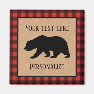 Black Bear On A Red And Black Plaid Personalized  Magnet