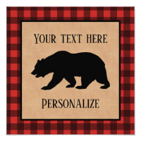 Black Bear On A Red And Black Plaid Personalized