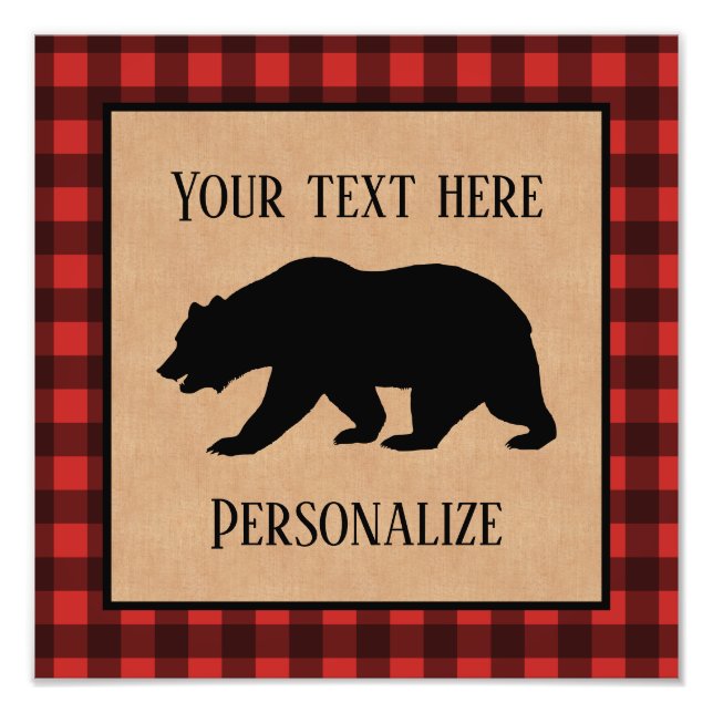 Black Bear On A Red And Black Plaid Personalized Photo Print (Front)