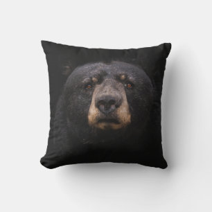 BLACK BEAR ON BROWN WOODEN TREE BRANCH THROW PILLOW