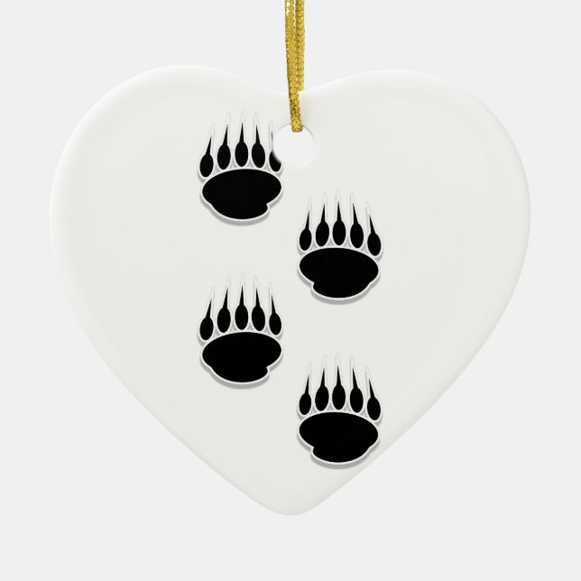 Black Bear Paw Prints Ceramic Ornament (Front)