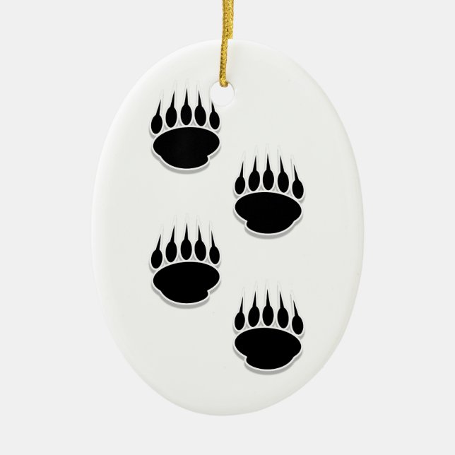 Black Bear Paw Prints Ceramic Ornament (Front)