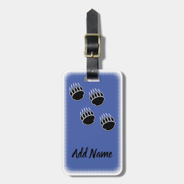 Black Bear Paw Prints Custom Blue Luggage Tag (Front Vertical)
