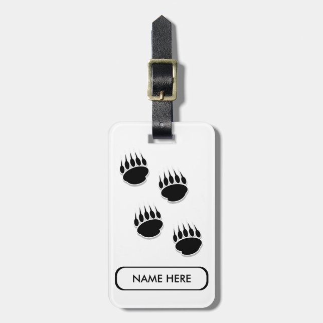 Black Bear Paw Prints Custom Name Luggage Tag (Front Vertical)