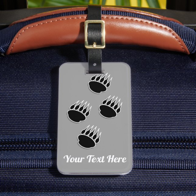 Black Bear Paw Prints Grey Luggage Tag (Front Insitu 2)