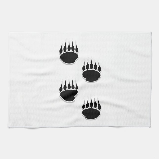 Black Bear Paw Prints Kitchen Towel (Horizontal)
