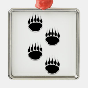 Black Bear Paw Prints Metal Ornament