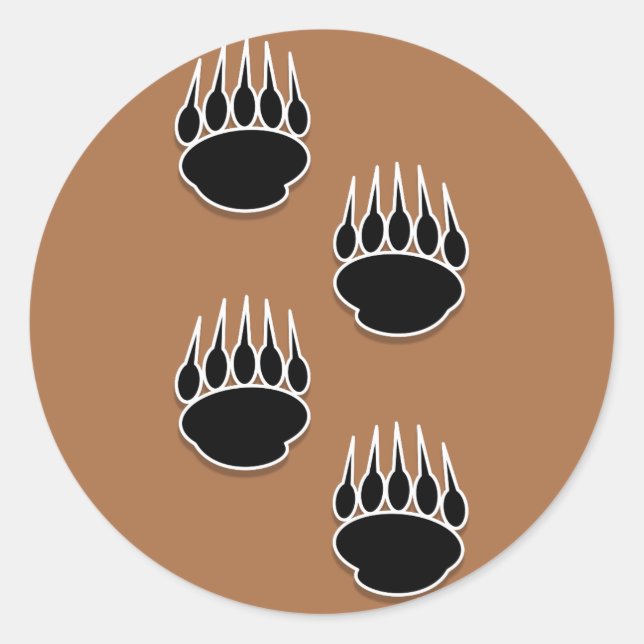 Black Bear Paw Prints On Earth Tone Background Classic Round Sticker (Front)