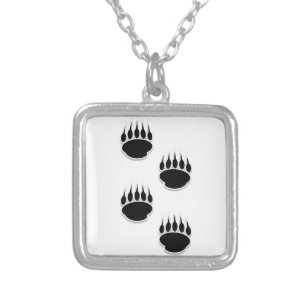 Black Bear Paw Prints Silver Plated Necklace