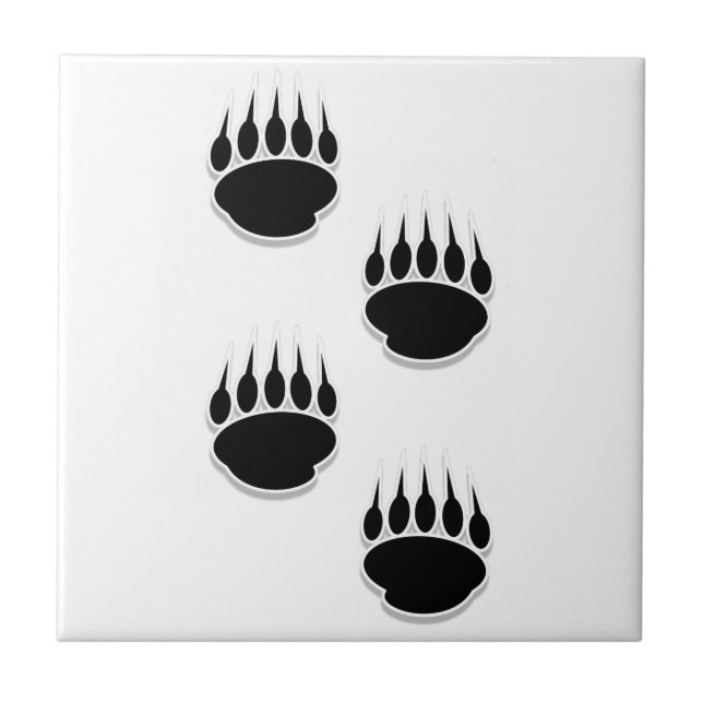 Black Bear Paw Prints Square  Tile (Front)