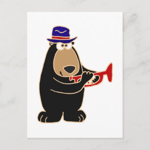 Black Bear Playing Red Trumpet Postcard
