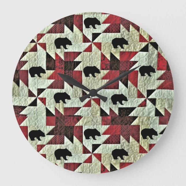 Black Bear Quilt Large Clock (Front)