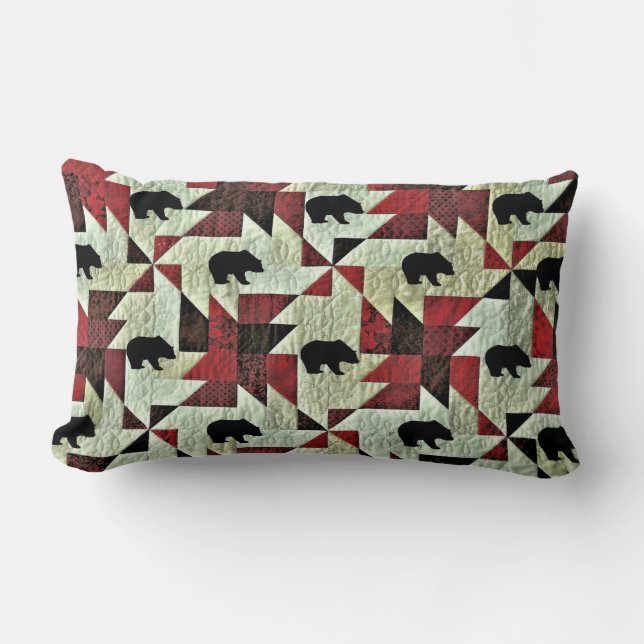 Black Bear Quilt Lumbar Pillow (Front)