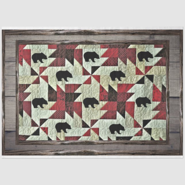 Black Bear Quilt Rustic Wood Tissue Paper (Front)