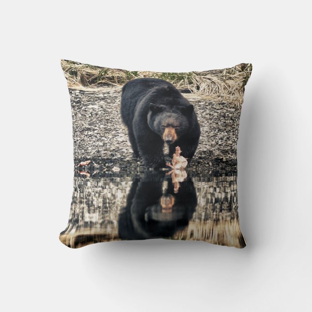 Black Bear Reflections Throw Pillow (Front)
