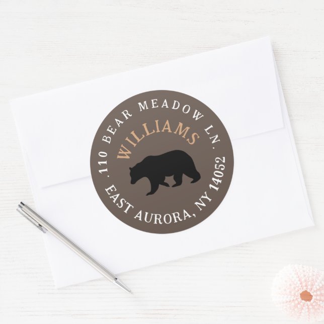 Black Bear Round Rustic Return Address Label (Envelope)