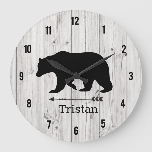 Black Bear Rustic Lodge Distressed Farmhouse  Large Clock (Front)