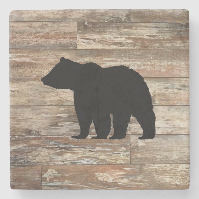Black Bear Rustic Wood Bath Mat Stone Coaster (Front)
