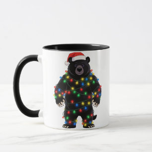 Black Bear Santa Hat Christmas Lights Merry Mug