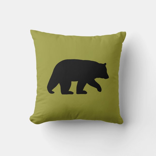 Black Bear Silhouette Chartreuse Wildlife Animal Throw Pillow (Front)