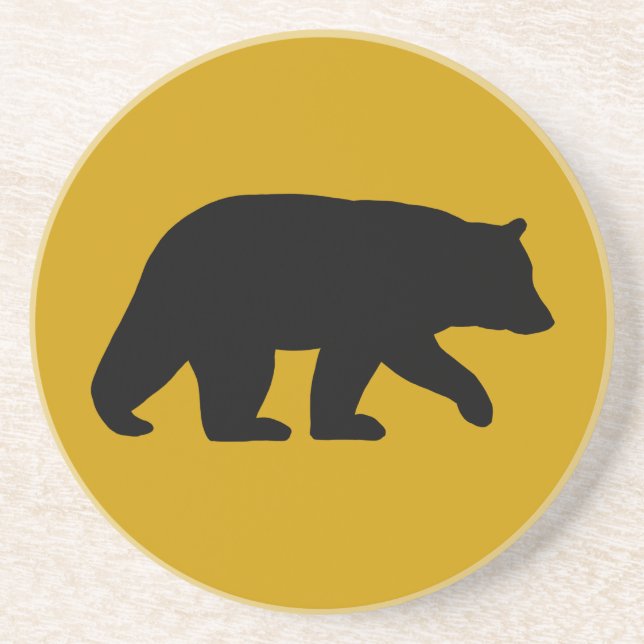 Black Bear Silhouette - Custom Background Colour Coaster (Front)