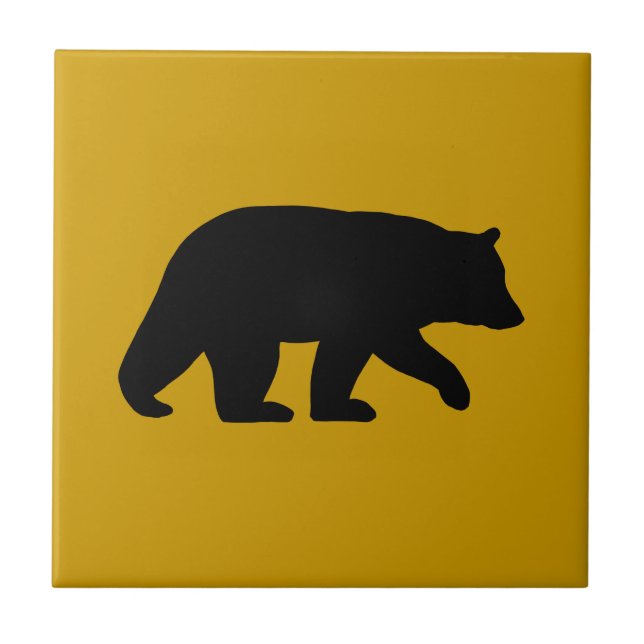 Black Bear Silhouette - Custom Background Colour Tile (Front)