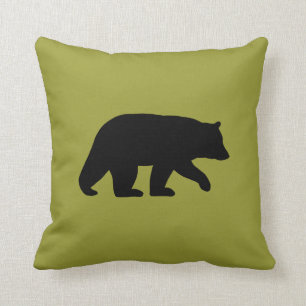 Black Bear Silhouette - Customizable Colour Throw Pillow