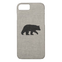 Black Bear Silhouette Faux Linen Burlap Style