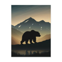 Black Bear Silhouette Mountains Art Print 