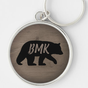 Black Bear Silhouette Personalized Monogram Keychain