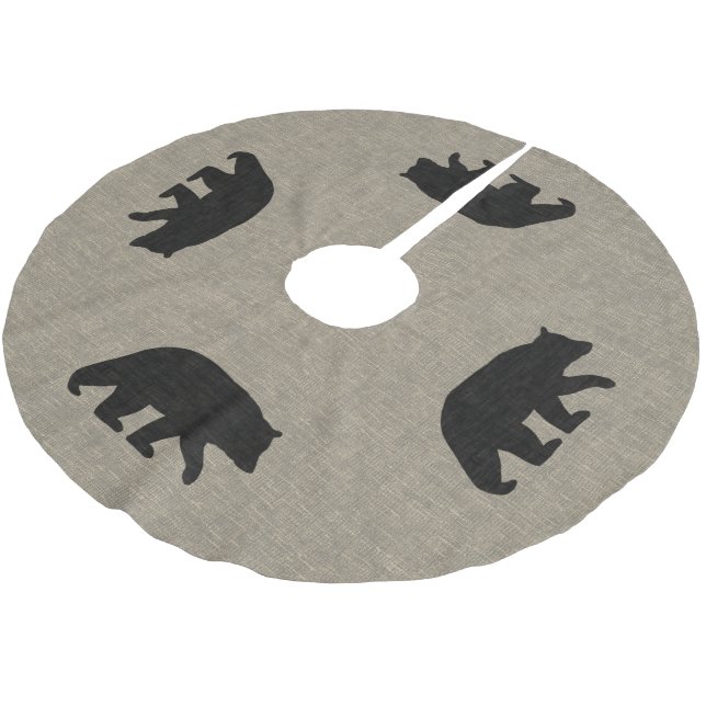 Black Bear Silhouettes Burlap Linen Style Brushed Polyester Tree Skirt (Angled)