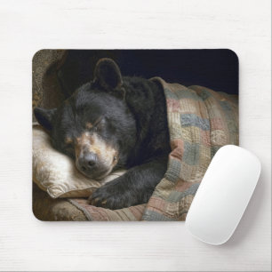 Black Bear Sleeping Under a Quilt Mouse Pad