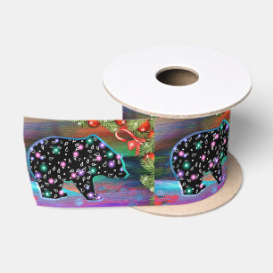 Black Bear Spirit Northern Light Colours Christmas Satin Ribbon