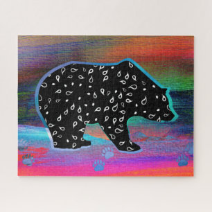 Black Bear Spirit Northern Light Colours Jigsaw Puzzle